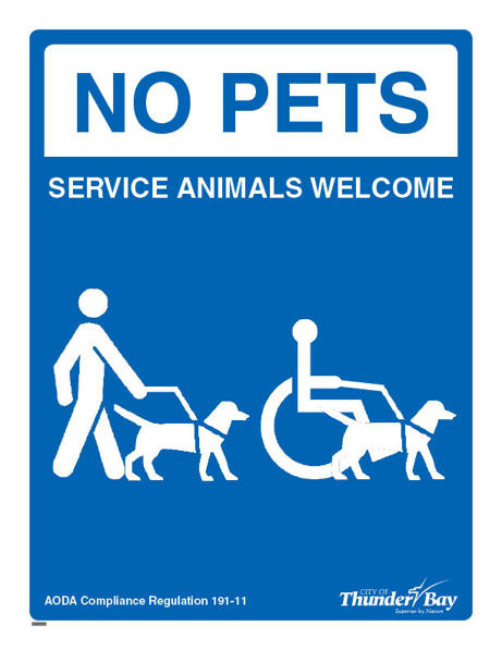 Service Animal sign showing stick figures with service dogs